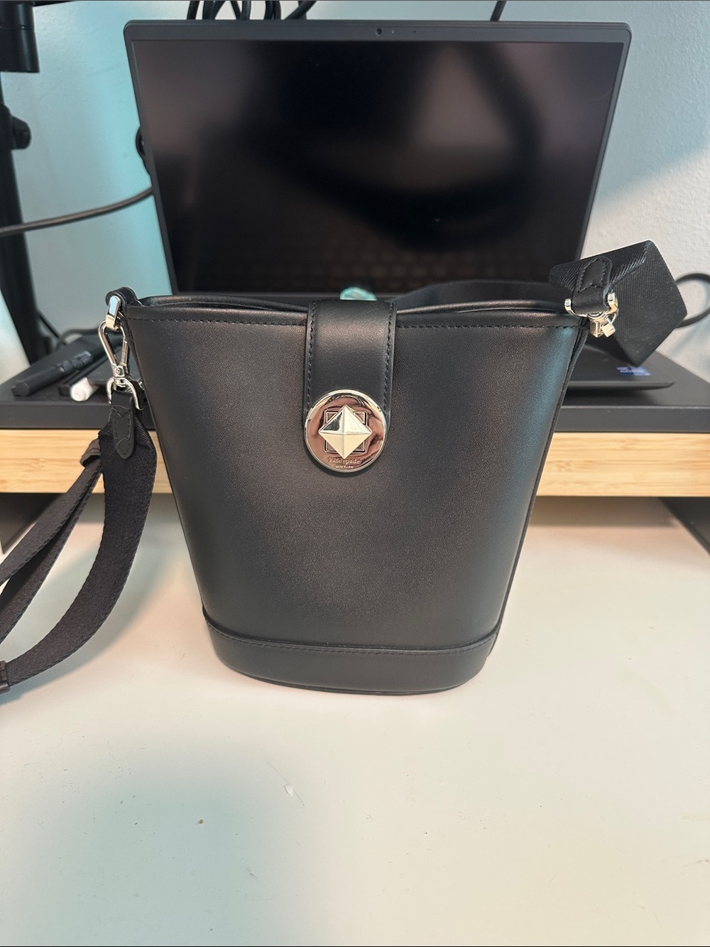 kate spade Black Bucket Crossbody with Gold-Tone Emblem